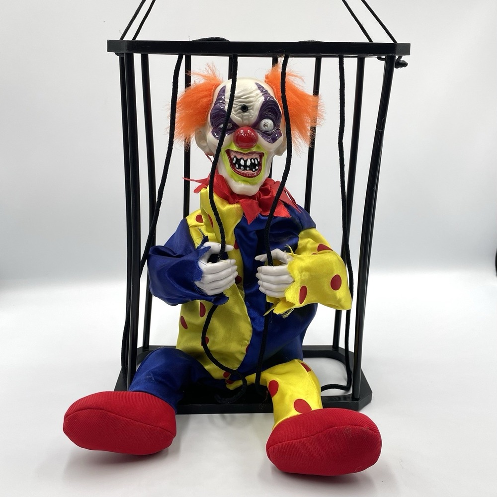2009 Hug & Luv Animated Talking Clown In Cage Motion Sensor Halloween 10.5"
